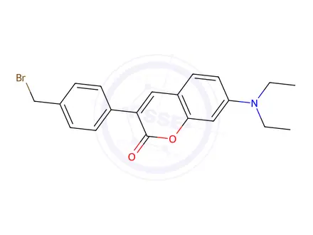 Chemical structure of 3-(4-(Bromomethyl)phenyl)-7-(diethylamino)-2H-chromen-2-one