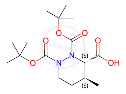 Chemical structure of (3S,4S)-1,2-Bis(tert-butoxycarbonyl)-4-methylhexahydropyridazine-3-carboxylic acid