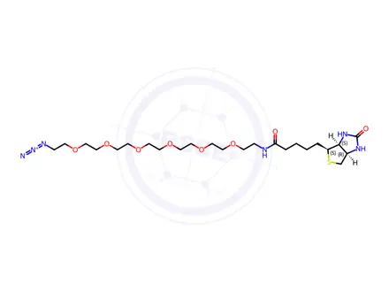 Chemical structure of 1H-Thieno[3,4-d]imidazole-4-pentanamide, N-(20-azido-3,6,9,12,15,18-hexaoxaeicos-1-yl)hexahydro-2-oxo-, (3aS,4S,6aR)