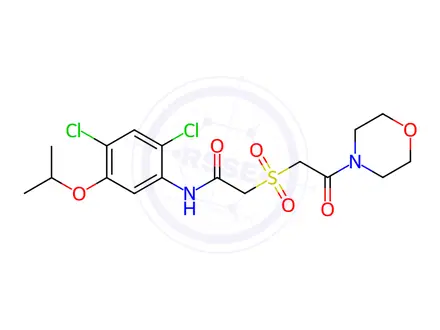 Chemical structure of N-(2,4-dichloro-5-isopropoxyphenyl)-2-((2-morpholino-2-oxoethyl)sulfonyl)acetamide