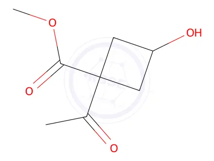 Chemical structure of methyl 1-acetyl-3-hydroxycyclobutane-1-carboxylate