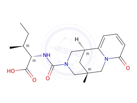 Chemical structure of N-{[(1S,5R)-8-Oxo-1,5,6,8-tetrahydro-2H-1,5-methanopyrido[1,2-a][1,5]diazocin-3(4H)-yl]carbonyl}-L-isoleucine