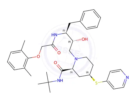 Chemical structure of (2S,4R)-1-[(2R,3S)-3-[[2-(2,6-dimethylphenoxy)acetyl]amino]-2-hydroxy-4-phenyl-butyl]-4-pyridin-4-ylsulfanyl-N-tert-butyl-piperidine-2-carbo xamide