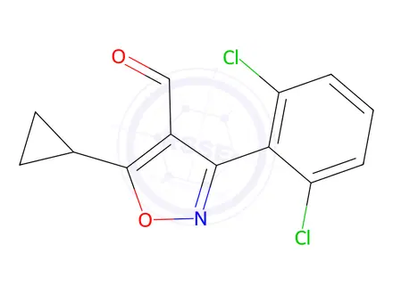 Chemical structure of 5-Cyclopropyl-3-(2,6-dichlorophenyl)isoxazole-4-carbaldehyde
