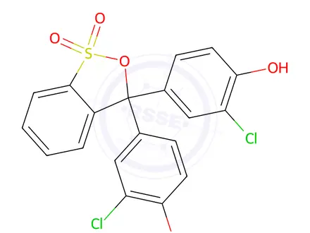 Chemical structure of Phenol, 4,4'-(3H-2,1-benzoxathiol-3-ylidene)bis(2-chloro-, S,S-dioxide (8CI)(9CI)