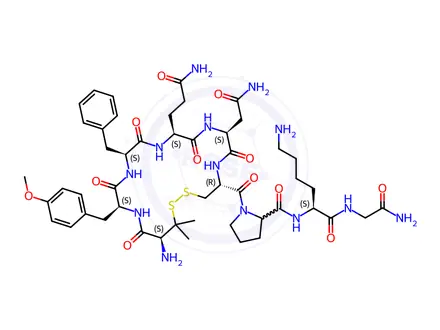 Chemical structure of Vasopressin, 1-(3-mercapto-d-valine)-2-(O-methyl-l-tyrosine)-8-l-lysine-