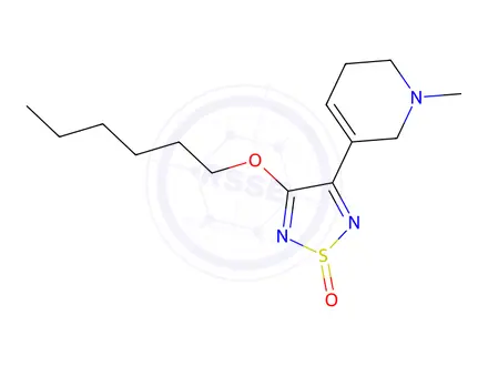 Chemical structure of 3-(hexyloxy)-4-(1-methyl-1,2,5,6-tetrahydropyridin-3-yl)-1,2,5-thiadiazole 1-oxide