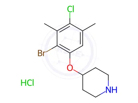 Chemical structure of 4-(2-Bromo-4-chloro-3,5-dimethylphenoxy)-piperidine hydrochloride