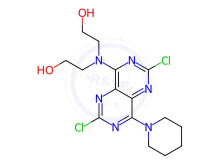 Chemical structure of 2,2'-((2,6-Dichloro-8-(piperidin-1-yl)pyrimido[5,4-d]pyrimidin-4-yl)azanediyl)diethanol