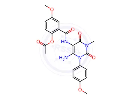 Chemical structure of 2-((6-Amino-1-(4-methoxyphenyl)-3-methyl-2,4-dioxo-1,2,3,4-tetrahydropyrimidin-5-yl)carbamoyl)-4-methoxyphenyl acetate