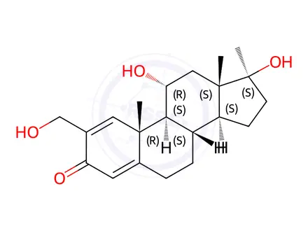 Chemical structure of 2-Hydroxymethyl-17a-methylandrosta-1,4-diene-11a,17ß-diol-3-one