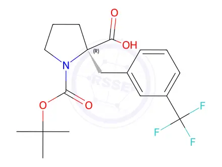 Chemical structure of (R)-1-(tert-Butoxycarbonyl)-2-(3-(trifluoromethyl)-benzyl)pyrrolidine-2-carboxylic acid