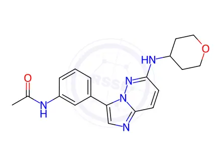 Chemical structure of N-(3-{6-[(oxan-4-yl)amino]imidazo[1,2-b]pyridazin-3-yl}phenyl)acetamide