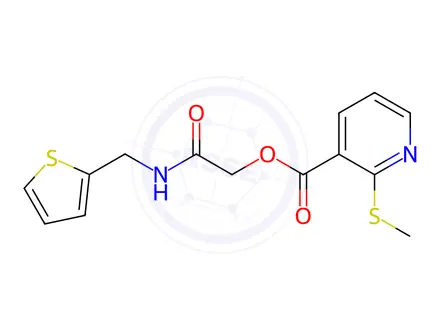 Chemical structure of 2-Oxo-2-((thiophen-2-ylmethyl)amino)ethyl 2-(methylthio)nicotinate
