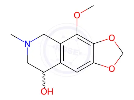 Chemical structure of 5,6,7,8-Tetrahydro-4-methoxy-6-methyl-1,3-dioxolo[4,5-g]isoquinolin-8-ol