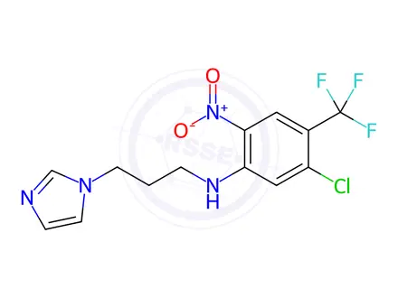 Chemical structure of N1-[3-(1H-imidazol-1-yl)propyl]-5-chloro-2-nitro-4-(trifluoromethyl)aniline