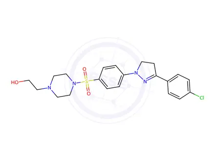Chemical structure of 4-[[4-[3-(4-chlorophenyl)-4,5-dihydro-1H-pyrazol-1-yl]phenyl]sulphonyl]piperazine-1-ethanol
