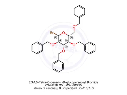 Chemical structure of 2,3,4,6-Tetra-O-benzyl-α-D-glucopyranosyl Bromide