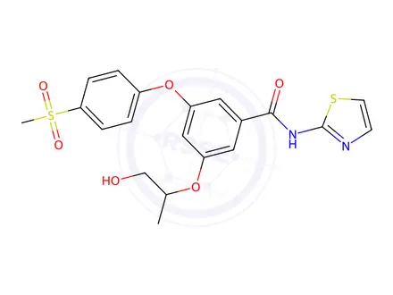 Chemical structure of 3-((1-Hydroxypropan-2-yl)oxy)-5-(4-(methylsulfonyl)phenoxy)-N-(thiazol-2-yl)benzamide