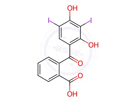 Chemical structure of 2-(2,4-Dihydroxy-3,5-diiodobenzoyl)benzoic acid