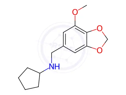 Chemical structure of N-((7-methoxybenzo[d][1,3]dioxol-5-yl)methyl)cyclopentanamine