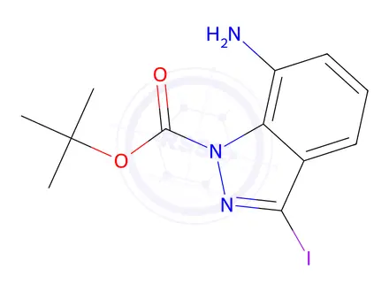 Chemical structure of tert-Butyl 7-amino-3-iodo-1H-indazole-1-carboxylate