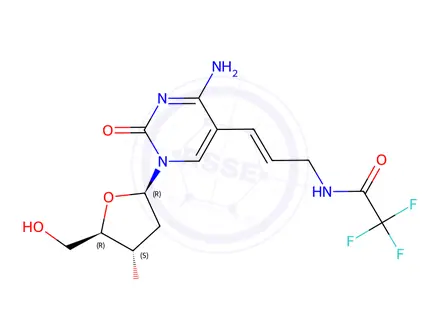 Chemical structure of N-(3-(4-Amino-1-((2R,4S,5R)-4-hydroxy-5-(hydroxymethyl)tetrahydrofuran-2-yl)-2-oxo-1,2-dihydropyrimidin-5-yl)allyl)-2,2,2-trifluoroacetamide