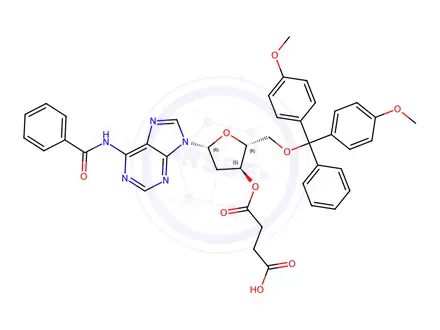 Chemical structure of N6-Benzoyl-2'-deoxy-5'-O-DMT-adenosine 3'-O-succinate