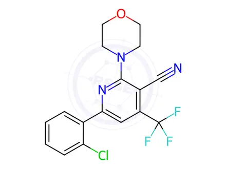 Chemical structure of 6-(2-chlorophenyl)-2-morpholino-4-(trifluoromethyl)nicotinonitrile
