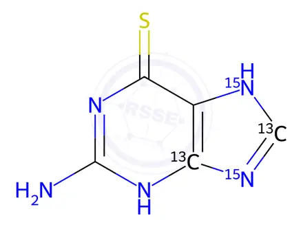 Chemical structure of 2-Amino-6-mercaptopurine-13C2-15N