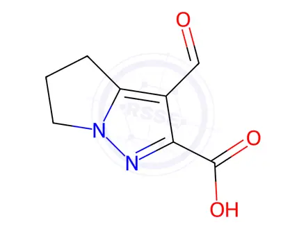 Chemical structure of 3-Formyl-5,6-dihydro-4H-pyrrolo[1,2-b]pyrazole-2-carboxylic acid