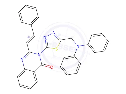 Chemical structure of 3-(5-((Diphenylamino)methyl)-1,3,4-thiadiazol-2-yl)-2-styrylquinazolin-4(3H)-one