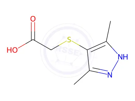 Chemical structure of 2-[(3,5-dimethyl-1H-pyrazol-4-yl)sulfanyl]acetic Acid