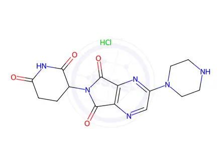 Chemical structure of 6-(2,6-dioxopiperidin-3-yl)-2-(piperazin-1-yl)-5H-pyrrolo[3,4-b]pyrazine-5,7(6H)-dione hydrochloride