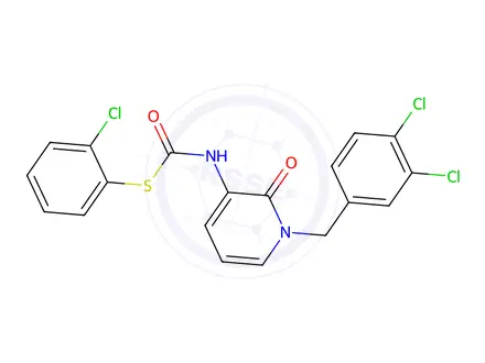 Chemical structure of 1-[(2-Chlorophenyl)sulfanyl]-N-{1-[(3,4-dichlorophenyl)methyl]-2-oxo-1,2-dihydropyridin-3-yl}formamide