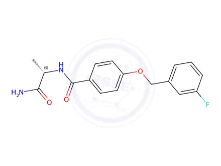 Chemical structure of 4-(3-fluorobenzyloxy)-N-((S)-1-carbamoylethyl)benzamide