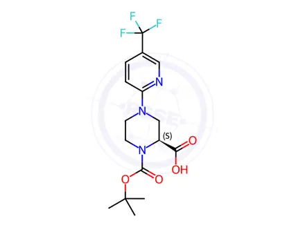 Chemical structure of (S)-1-(tert-Butoxycarbonyl)-4-(5-(trifluoromethyl)-pyridin-2-yl)piperazine-2-carboxylic acid