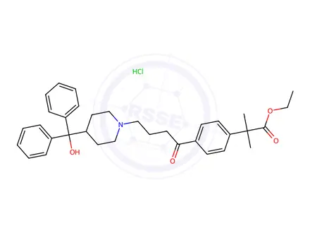 Chemical structure of Ethyl 4-(4-[4-(hydroxydiphenylmethyl)-1-piperidinyl]-1-oxobutyl)-alpha,alpha-dimethylbenzeneacetate