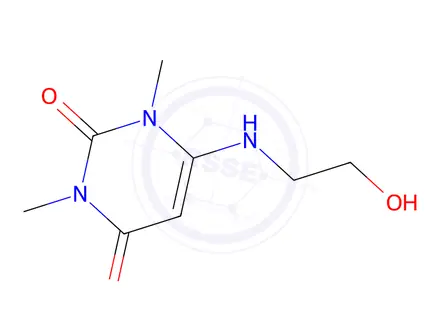 Chemical structure of 6-(2-Hydroxyethylamino)-1,3-dimethyl-1H-pyrimidine-2,4-dione