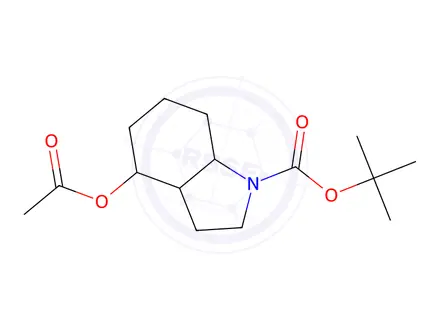 Chemical structure of tert-Butyl 4-acetoxyoctahydro-1H-indole-1-carboxylate