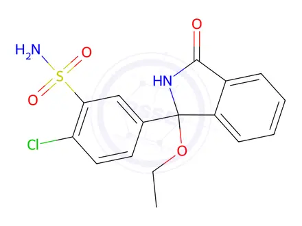Chemical structure of 2-Chloro-5-(1-ethoxy-3-oxoisoindolin-1-yl)benzenesulfonamide