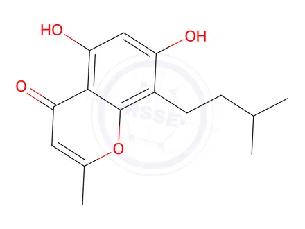 Chemical structure of 2-Methyl-8-isopentyl-5,7-dihydroxychromone