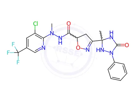 Chemical structure of N'-(3-chloro-5-(trifluoromethyl)pyridin-2-yl)-N'-methyl-3-(3-methyl-5-oxo-1-phenyl-1,2,4-triazolidin-3-yl)-4,5-dihydroisoxazole-5-carbohydrazide