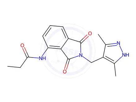 Chemical structure of N-(2-((3,5-dimethyl-1H-pyrazol-4-yl)methyl)-1,3-dioxoisoindolin-4-yl)propionamide