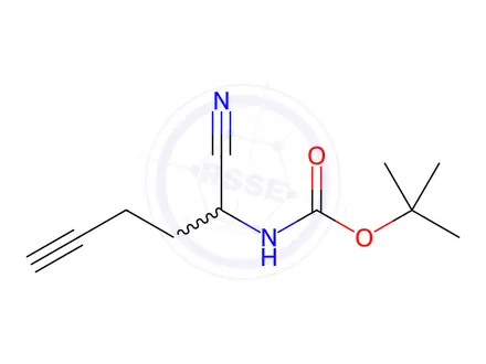 Chemical structure of tert-butyl (1-cyanopent-4-yn-1-yl)carbamate