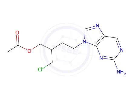 Chemical structure of 4-(2-Amino-9H-purin-9-yl)-2-(chloromethyl)butyl acetate