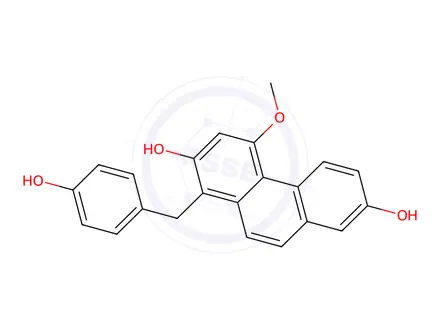 Chemical structure of 2,7-Phenanthrenediol, 1-[(4-hydroxyphenyl)methyl]-4-methoxy-