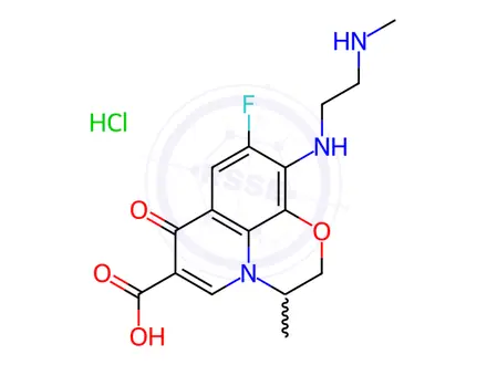 Chemical structure of N,N’-Desethylene Ofloxacin Hydrochloride