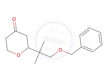 Chemical structure of 2-(1-(Benzyloxy)-2-methylpropan-2-yl)tetrahydro-4H-pyran-4-one