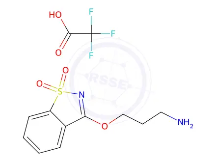 Chemical structure of 3-(3-Aminopropoxy)-1,2-benzothiazole-1,1-dione, trifluoroacetic acid
